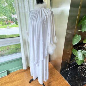 RARE vintage 1970s peignoir, marabou feather trim, angel sleeves, glam Hollywood